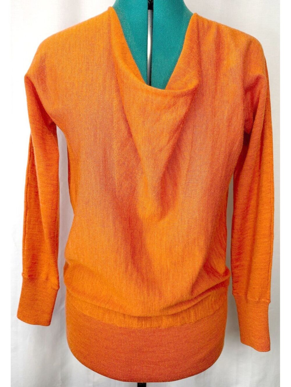 Talbots 100% Merino Petites MP Wool Orange Cowl Neck Sweater Tunic Fall